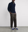Polo Ralph Lauren Blue Wool-Cashmere Cable-Knit Quarter-Zip Sweater