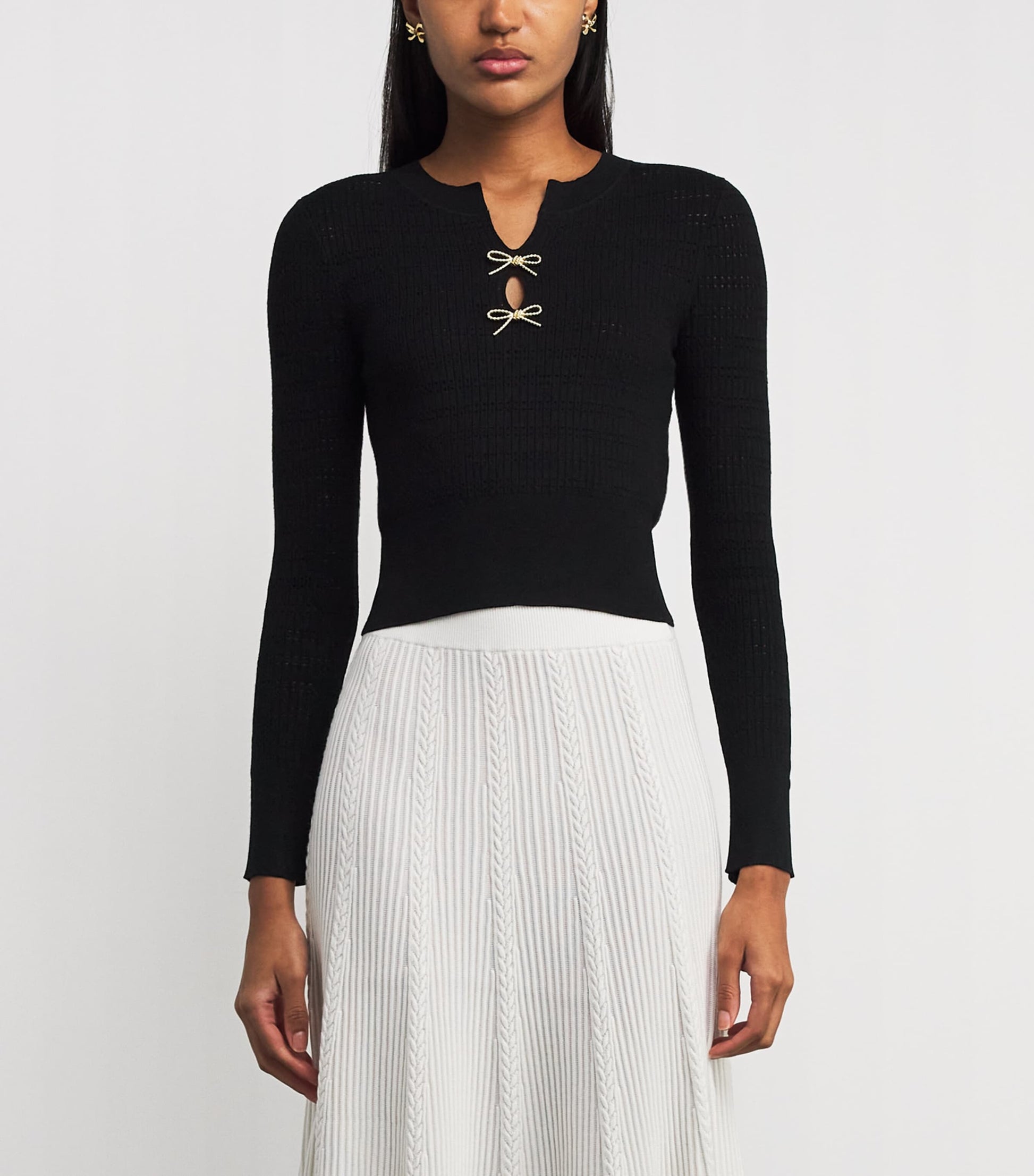 Claudie Pierlot Black Bow-Embellished Cut-Out Sweater