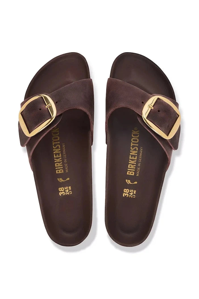 Birkenstock чехли дамски от кожа Madrid Big Buckle Oiled Leather