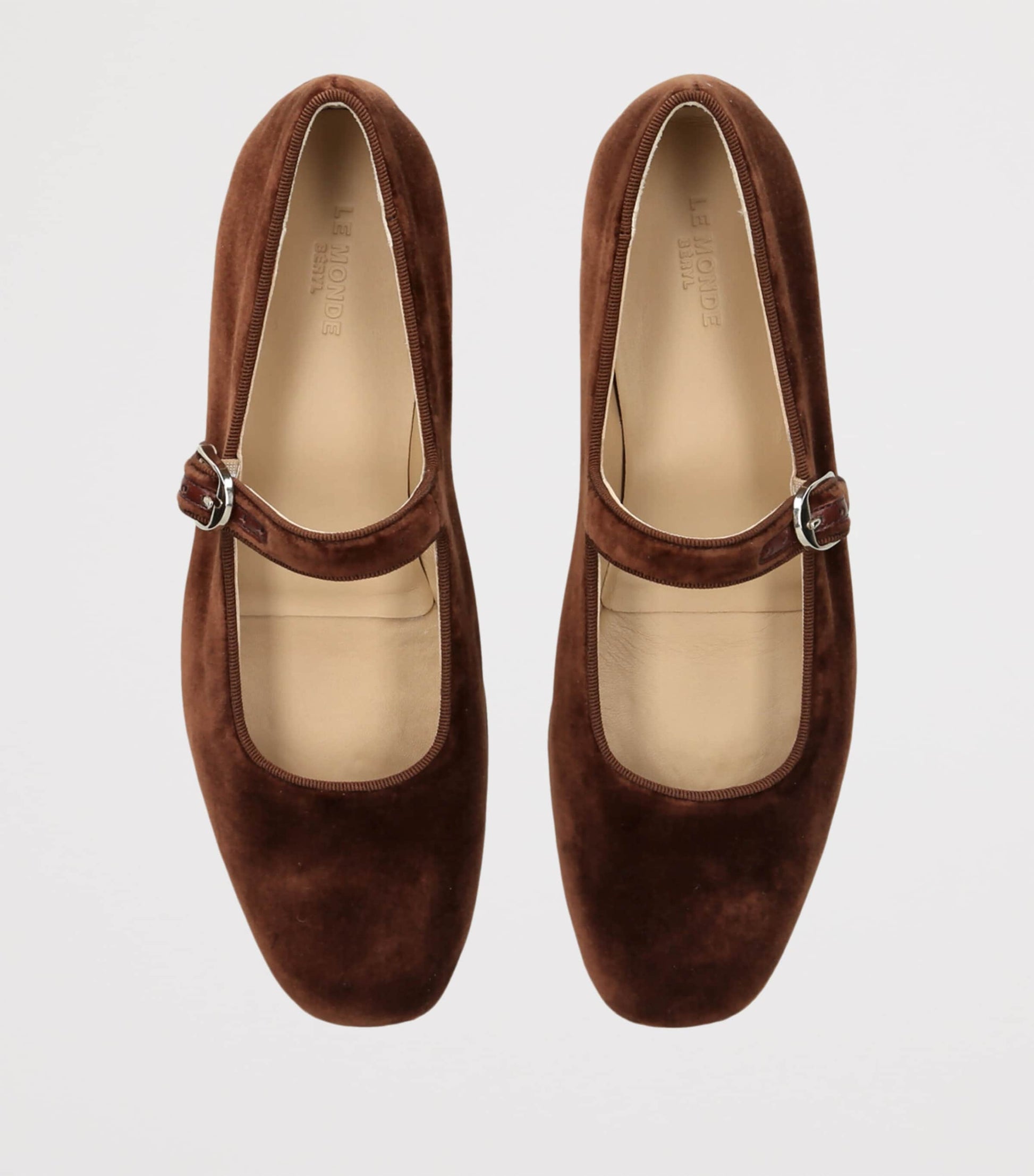 Le Monde Beryl Brown Velvet Mary Jane Ballet Flats