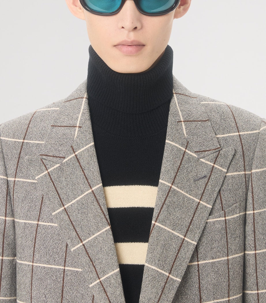 Valentino Garavani Grey Virgin Wool Windowpane Check Double-Breasted Blazer