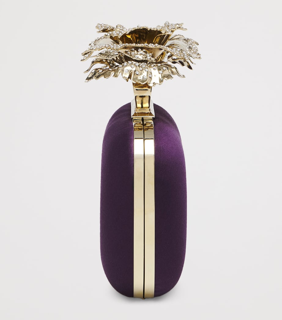 McQueen Purple Silk Carnation Knuckle Clutch Bag