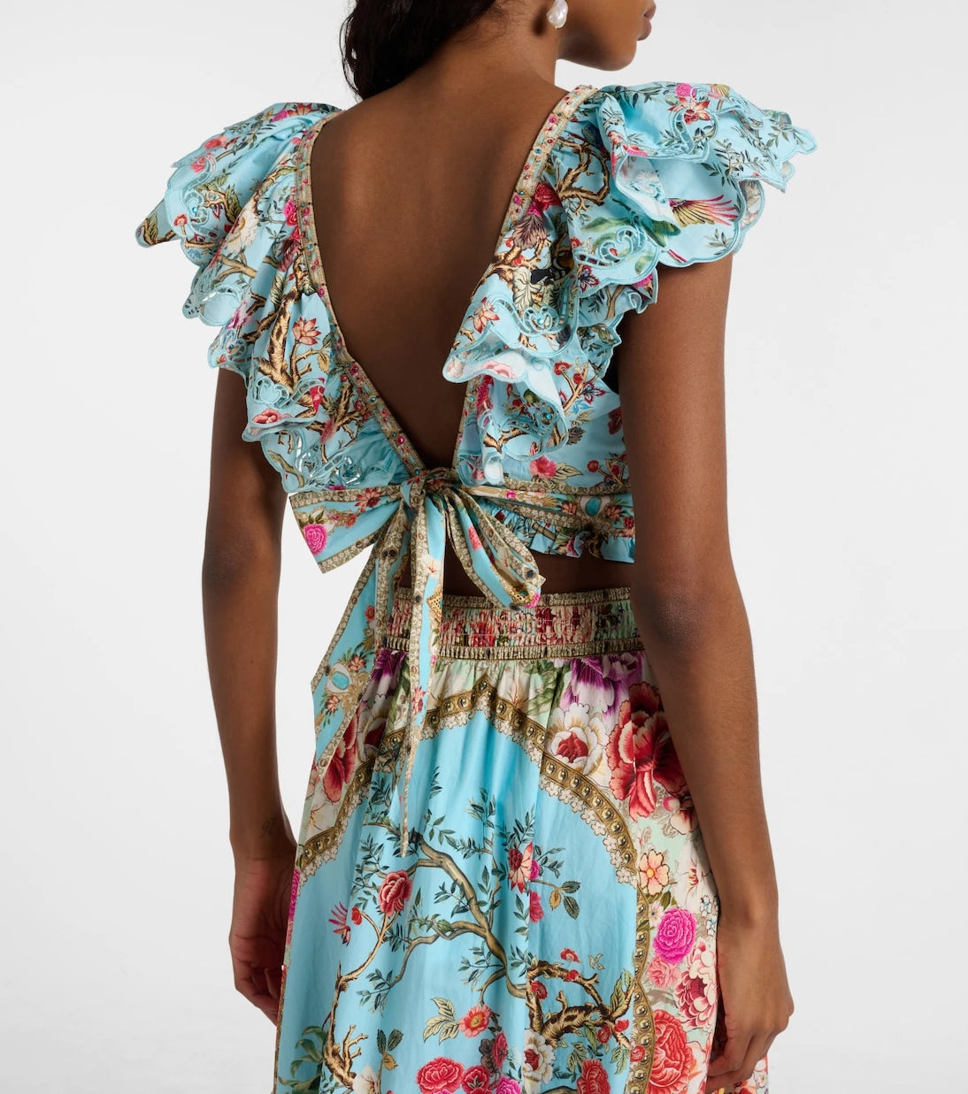 Camilla - Embellished floral cotton poplin crop top