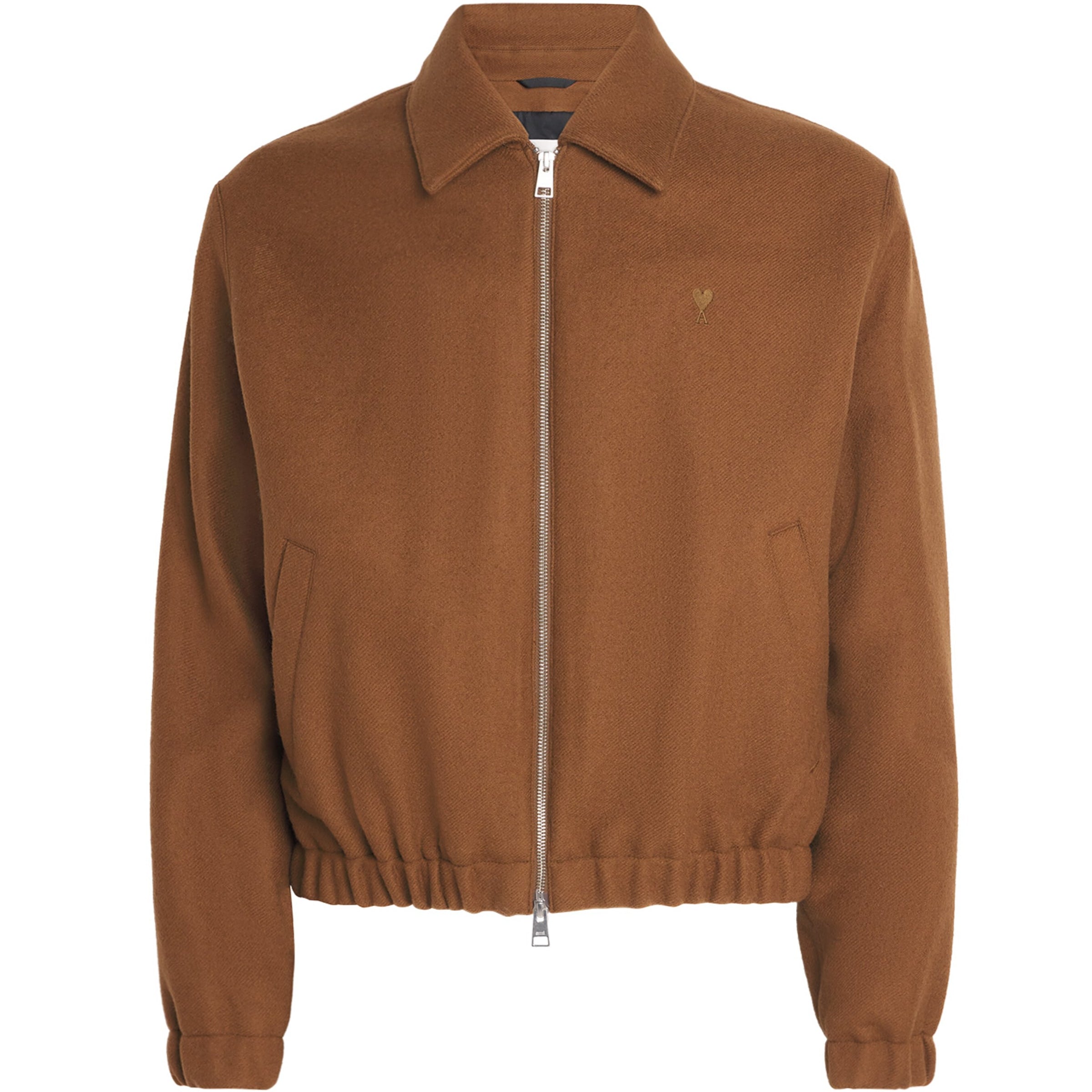 AMI Paris Brown Boiled Wool Bomber Jacket
