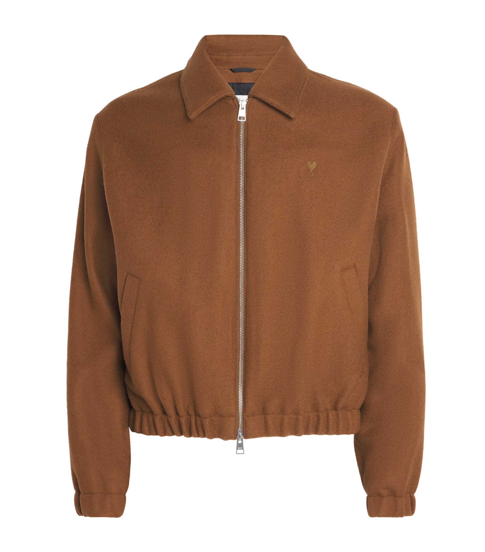 AMI Paris Brown Boiled Wool Bomber Jacket