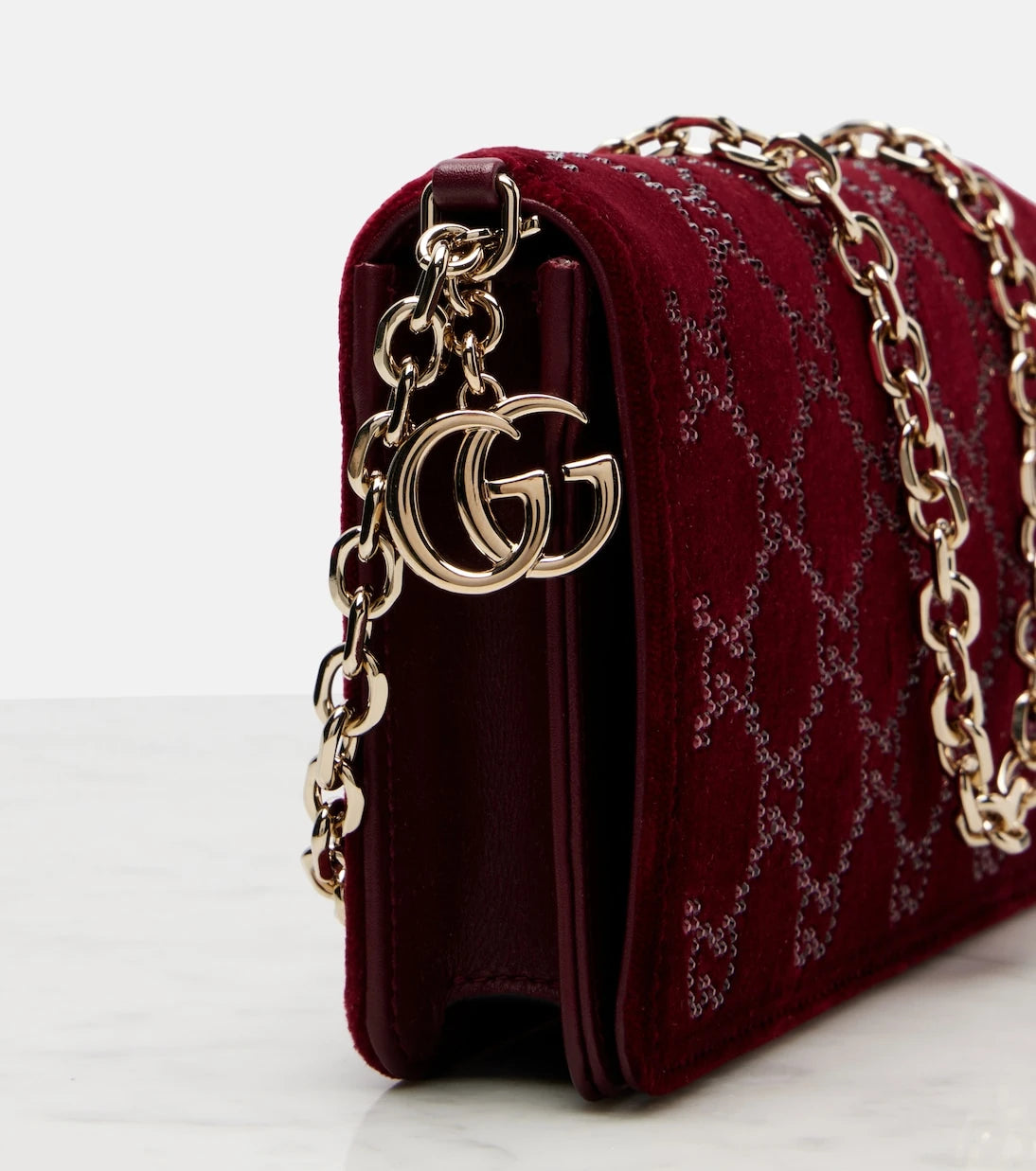Gucci - GG Crystal velvet wallet on chain