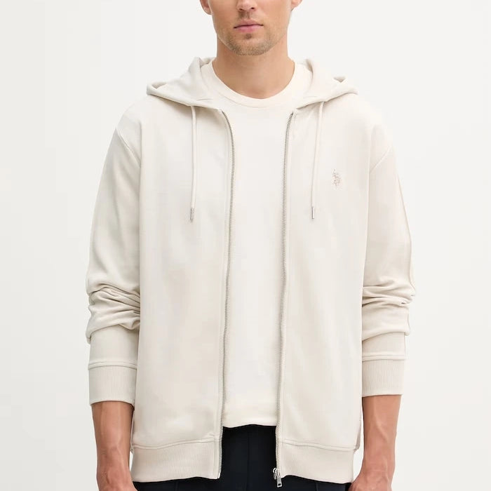 U.S. Polo Assn. капüşonlu fermuarlı erkek pamuklu sweatshirt DHM Interlock Zip