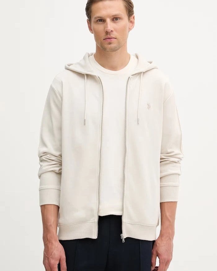 U.S. Polo Assn. капüşonlu fermuarlı erkek pamuklu sweatshirt DHM Interlock Zip