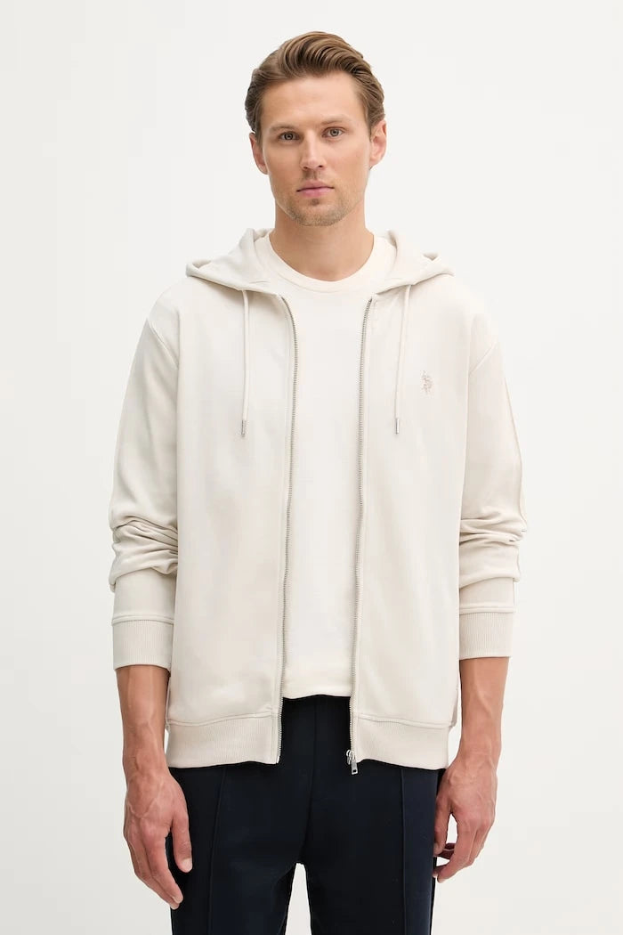 U.S. Polo Assn. капüşonlu fermuarlı erkek pamuklu sweatshirt DHM Interlock Zip