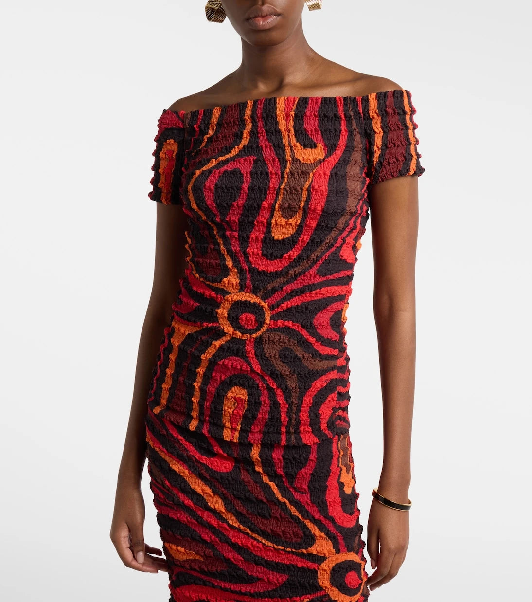 Pucci - Marmo off-shoulder smocked crop top
