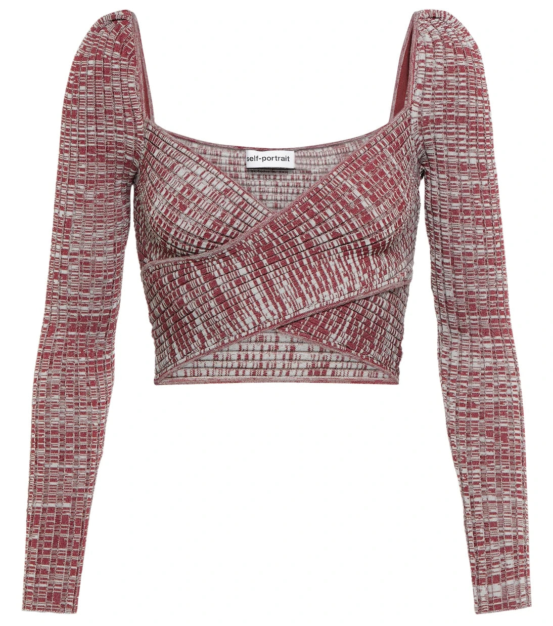 Self-Portrait - Wrapover ribbed-knit crop top