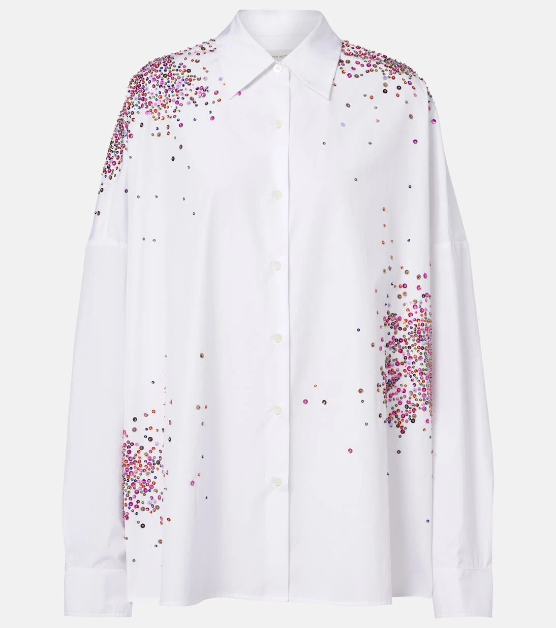 Dries Van Noten - قميص قطني فضفاض مطرز بالترتر