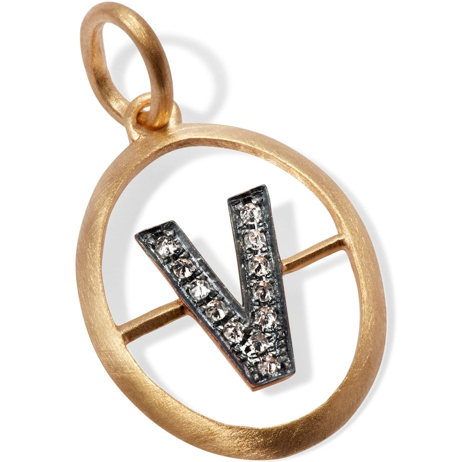 Annoushka Yellow Gold and Diamond Initial V Pendant