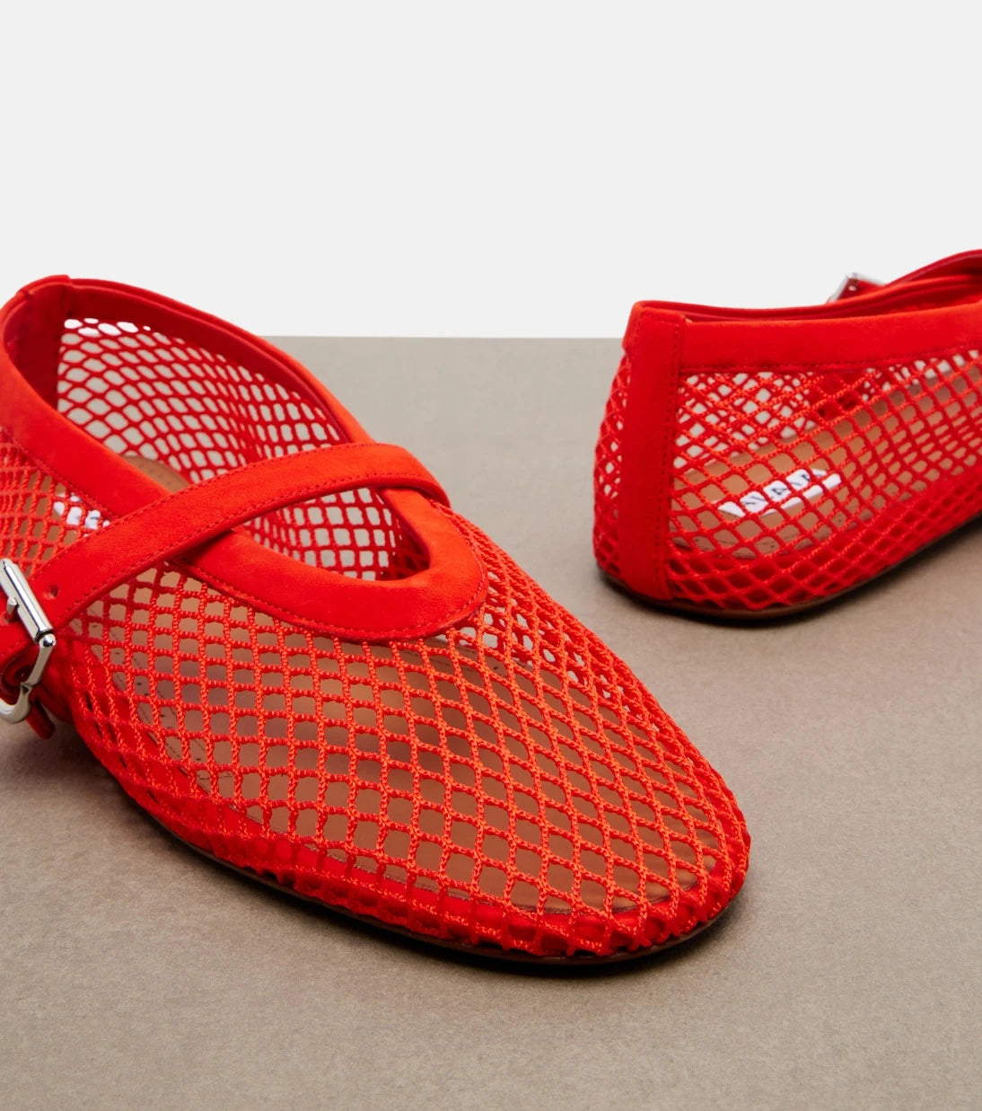 Alaïa - Fishnet leather-trimmed Mary Jane flats