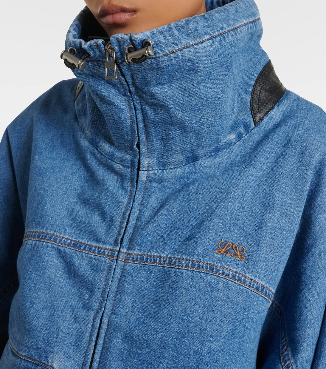 Loewe - Leather-trimmed denim jacket