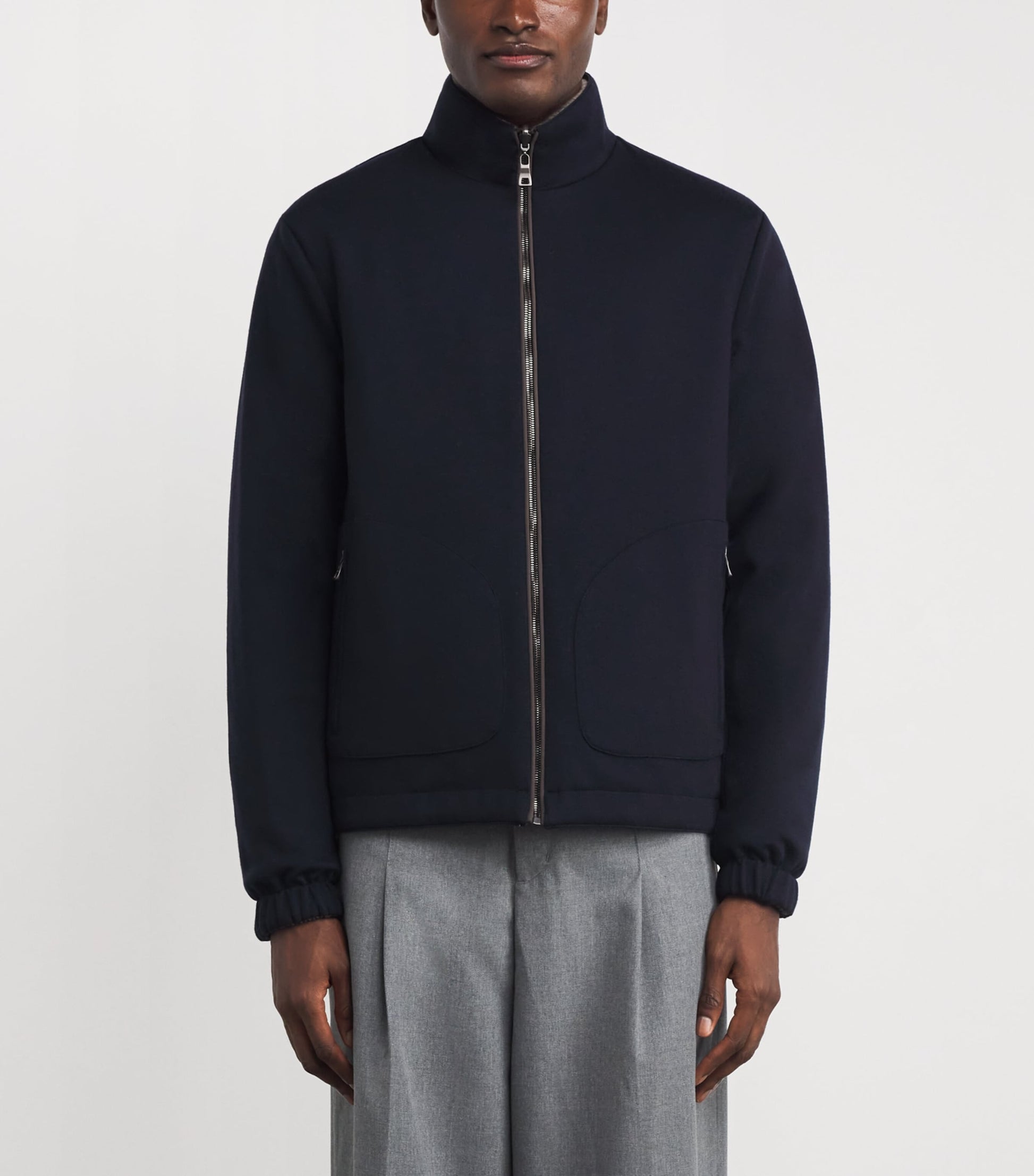 Fioroni Cashmere Beige Virgin Wool Reversible Bomber Jacket