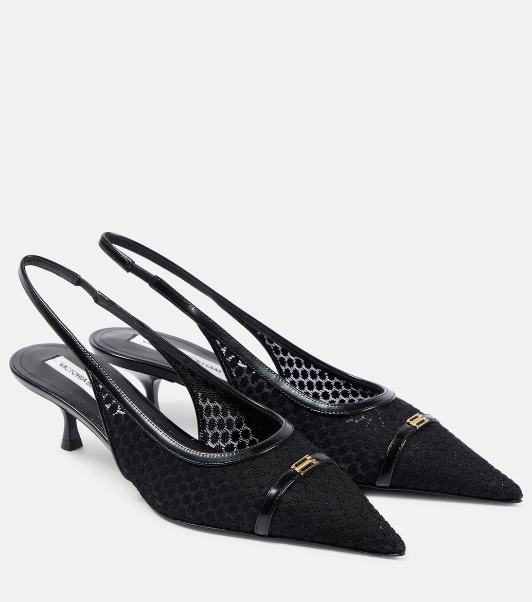 Victoria Beckham - Leather-trimmed mesh slingback pumps