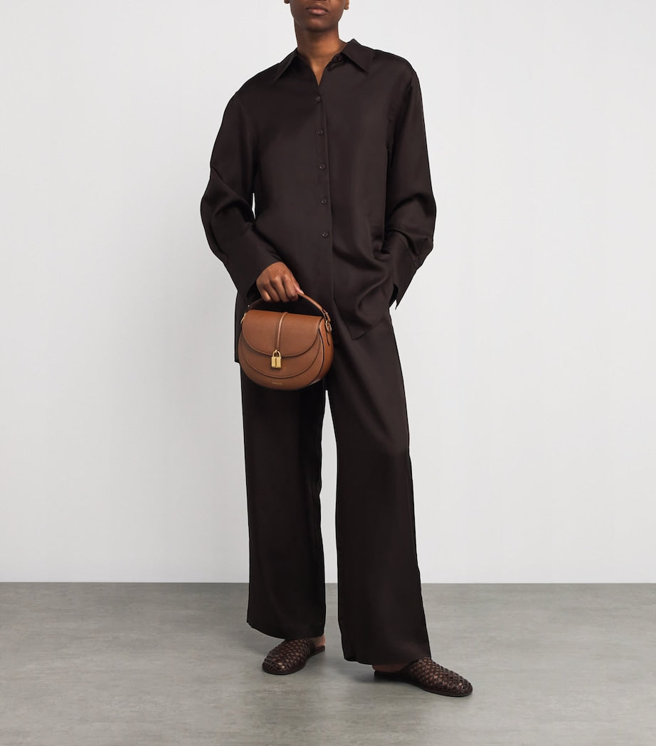 Demellier Brown Small Leather Siena Saddle Bag