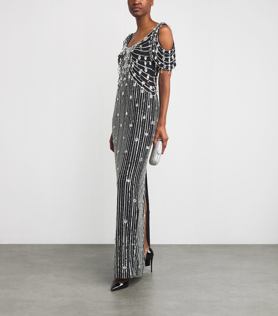 Pamella Roland Black Crystal-Embellished Gown
