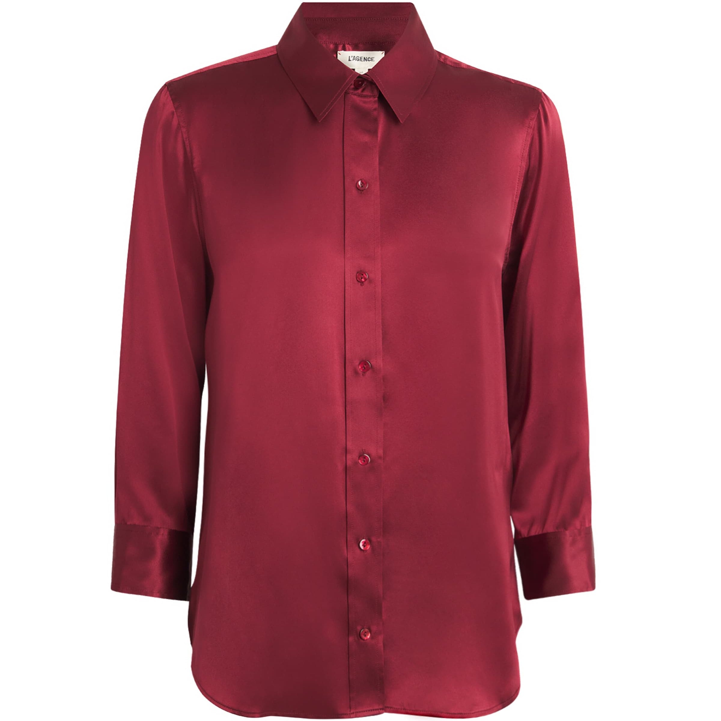 L'Agence Red Silk Cropped-Sleeve Dani Blouse