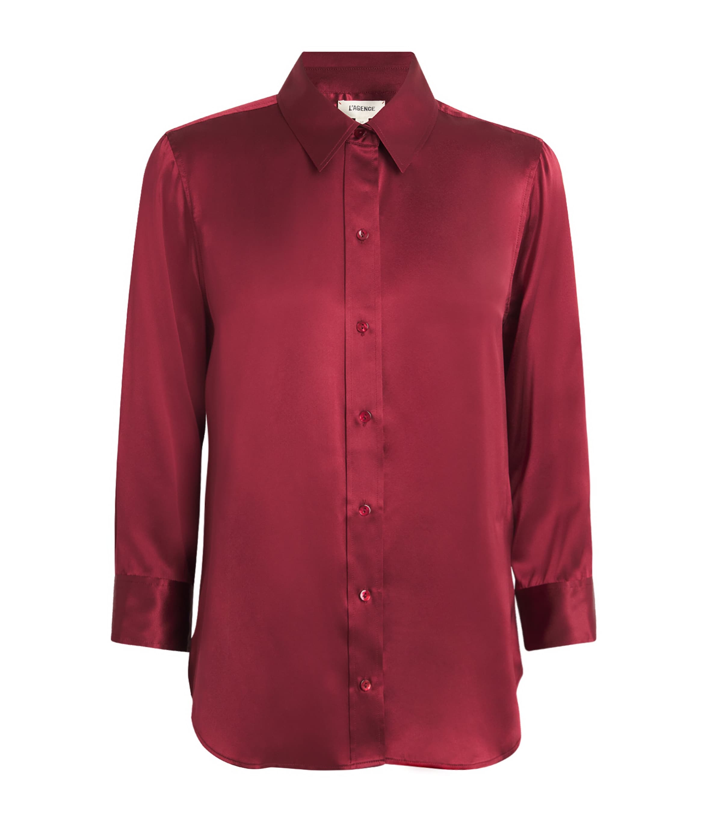 L'Agence Red Silk Cropped-Sleeve Dani Blouse