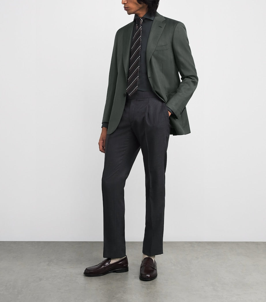 Green Cashmere-Silk Herringbone Blazer