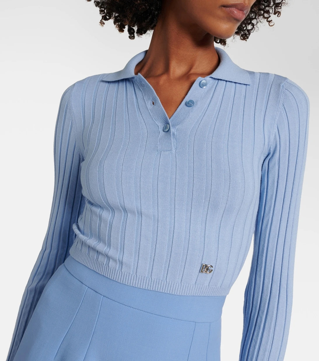 Dolce&Gabbana - Ribbed-knit cropped polo sweater