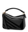 Small Leather Stripe Puzzle Edge Top-Handle Bag