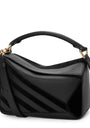 Small Leather Stripe Puzzle Edge Top-Handle Bag