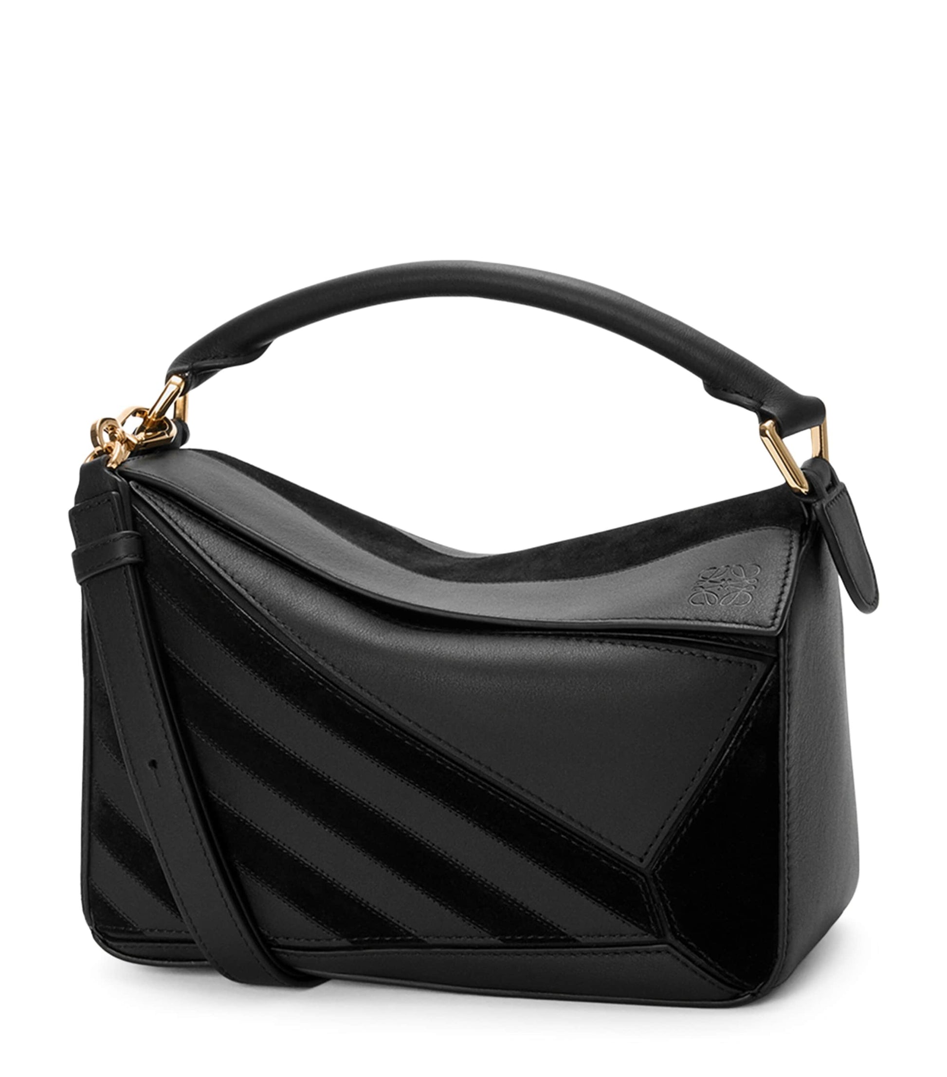 Small Leather Stripe Puzzle Edge Top-Handle Bag