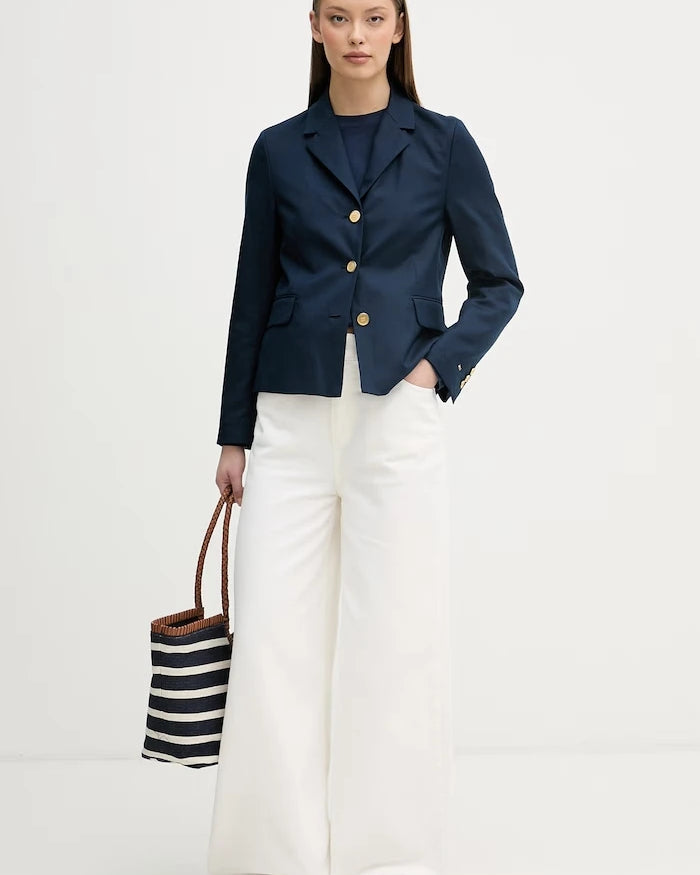 Tommy Hilfiger tek düğmeli kadın blazer ceket, keten karışımlı