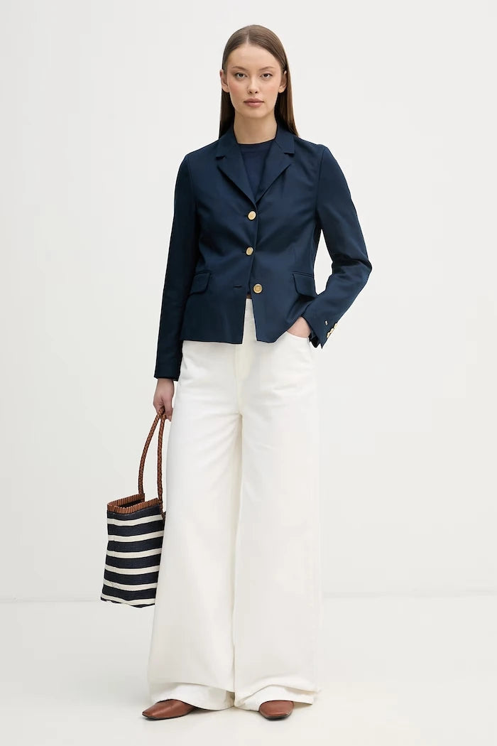 Tommy Hilfiger tek düğmeli kadın blazer ceket, keten karışımlı