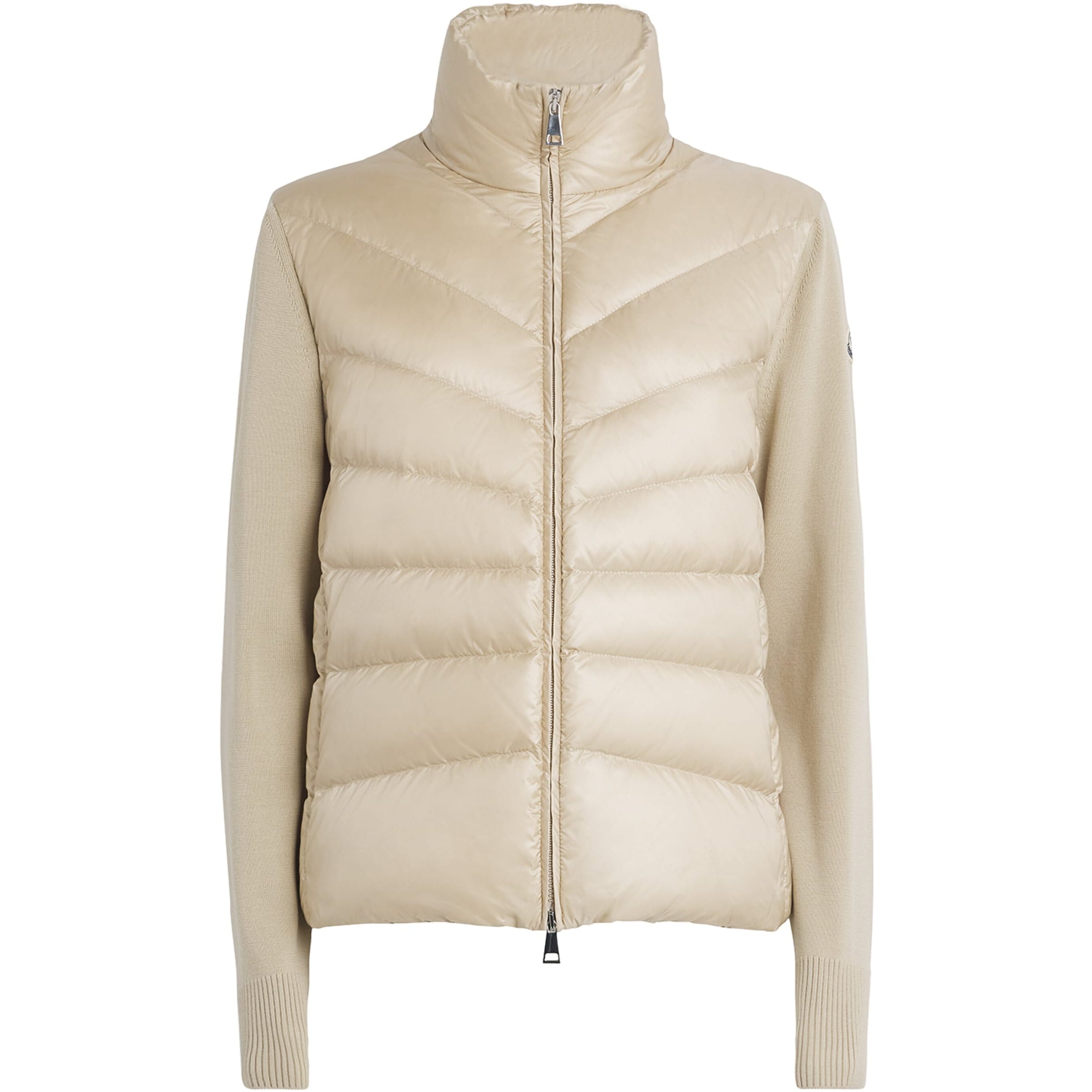 Moncler Beige Down Wool-Trim Panelled Cardigan