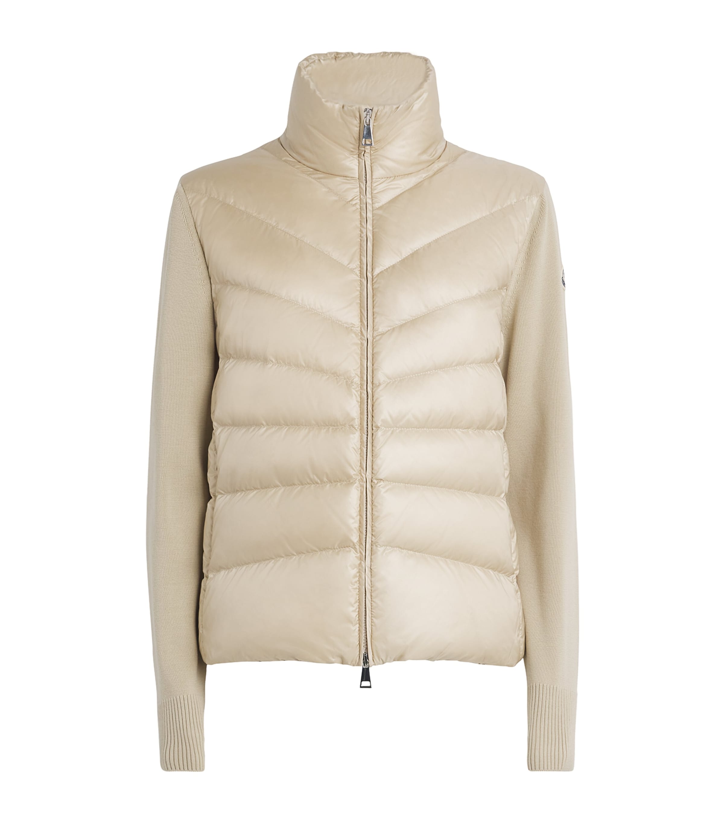 Moncler Beige Down Wool-Trim Panelled Cardigan