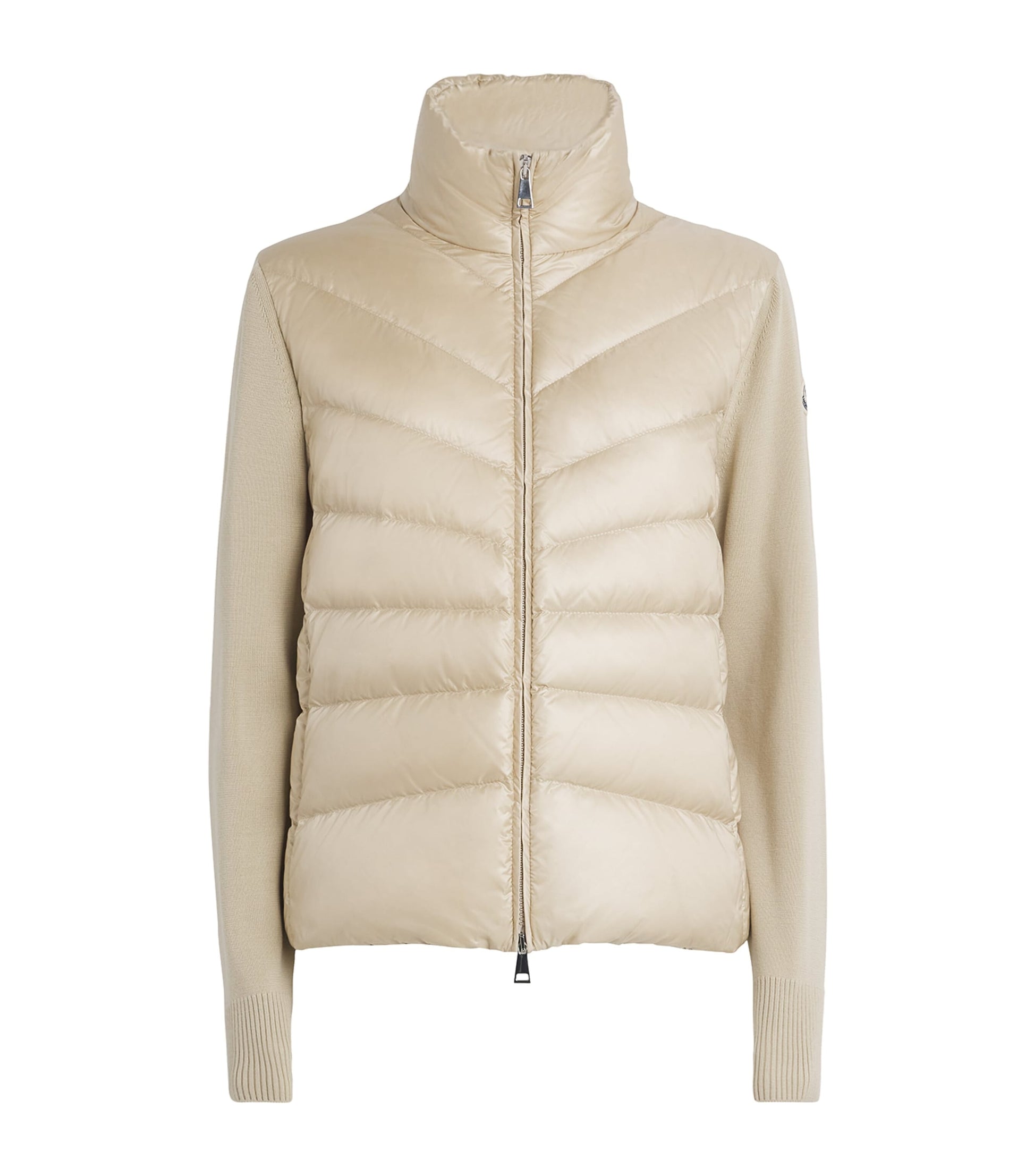 Moncler Beige Down Wool-Trim Panelled Cardigan