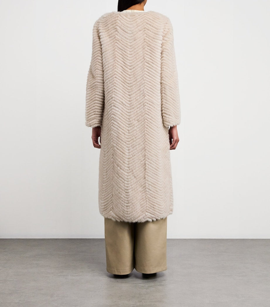 Yves Salomon Beige Wool-Fur Longline Coat
