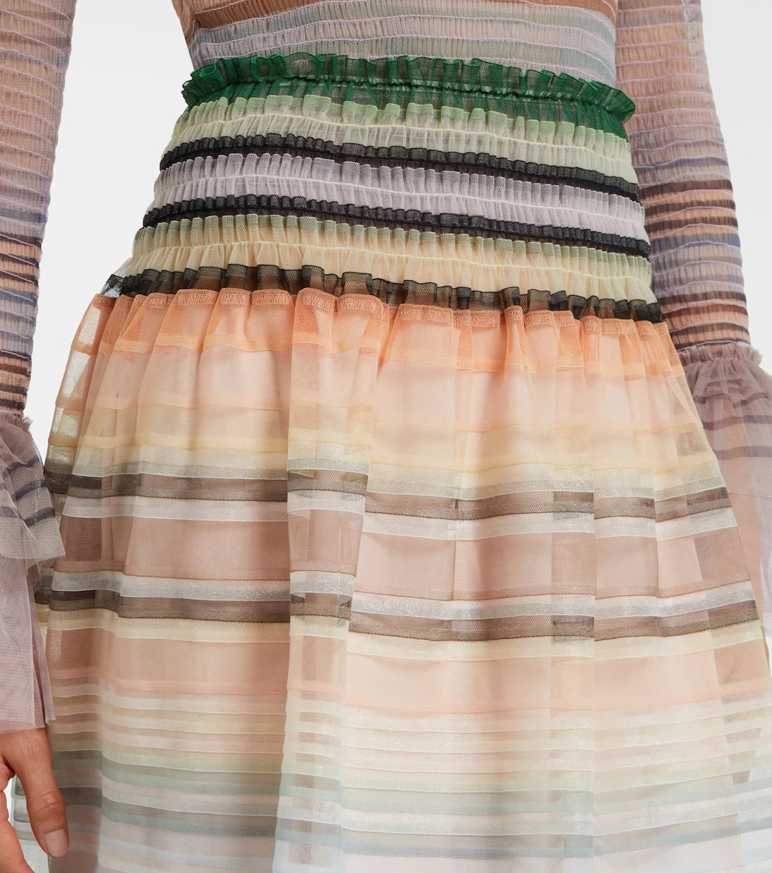 Susan Fang - Striped tulle midi skirt