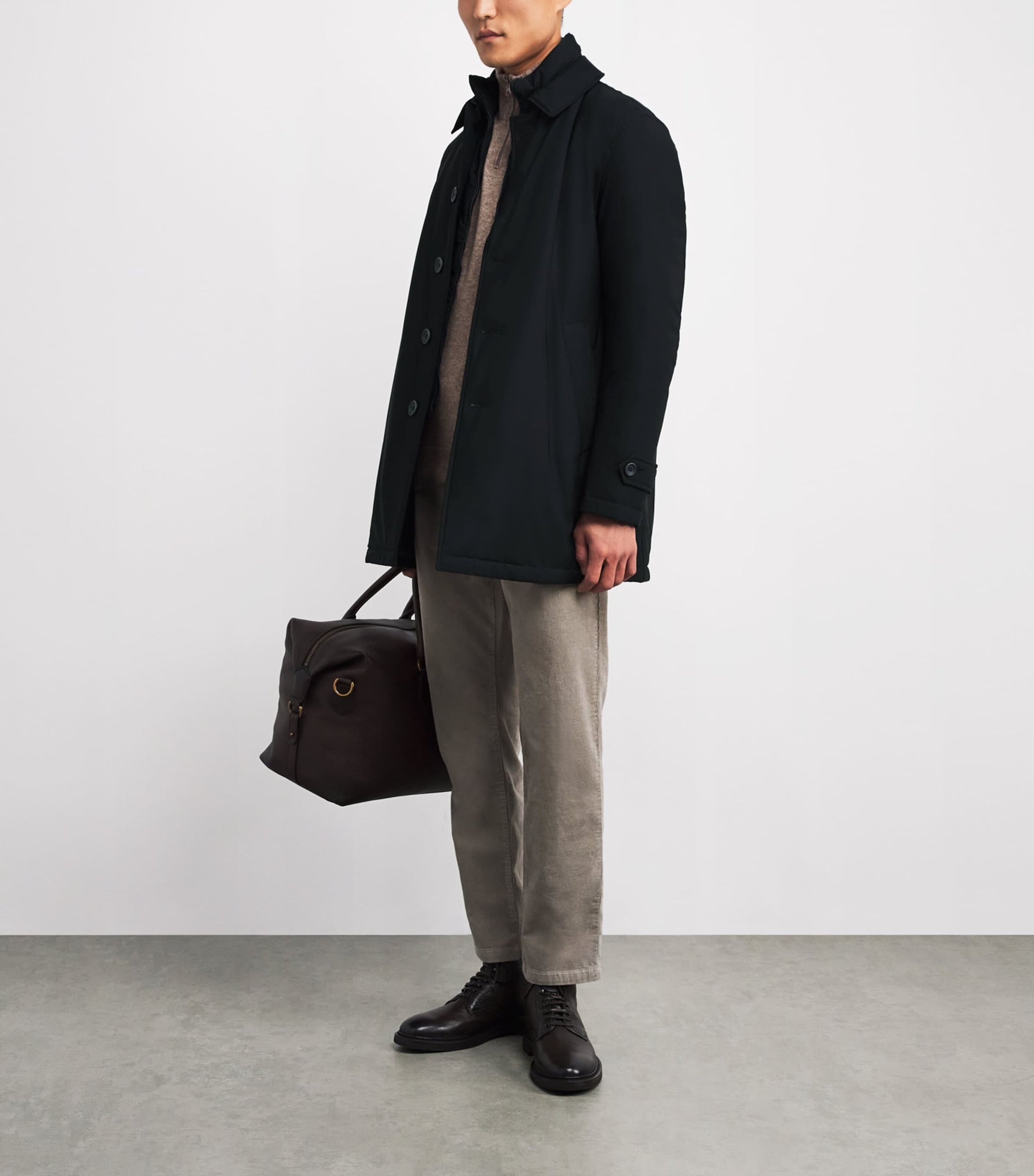 Herno Navy Down Water-Resistant Washington Overcoat