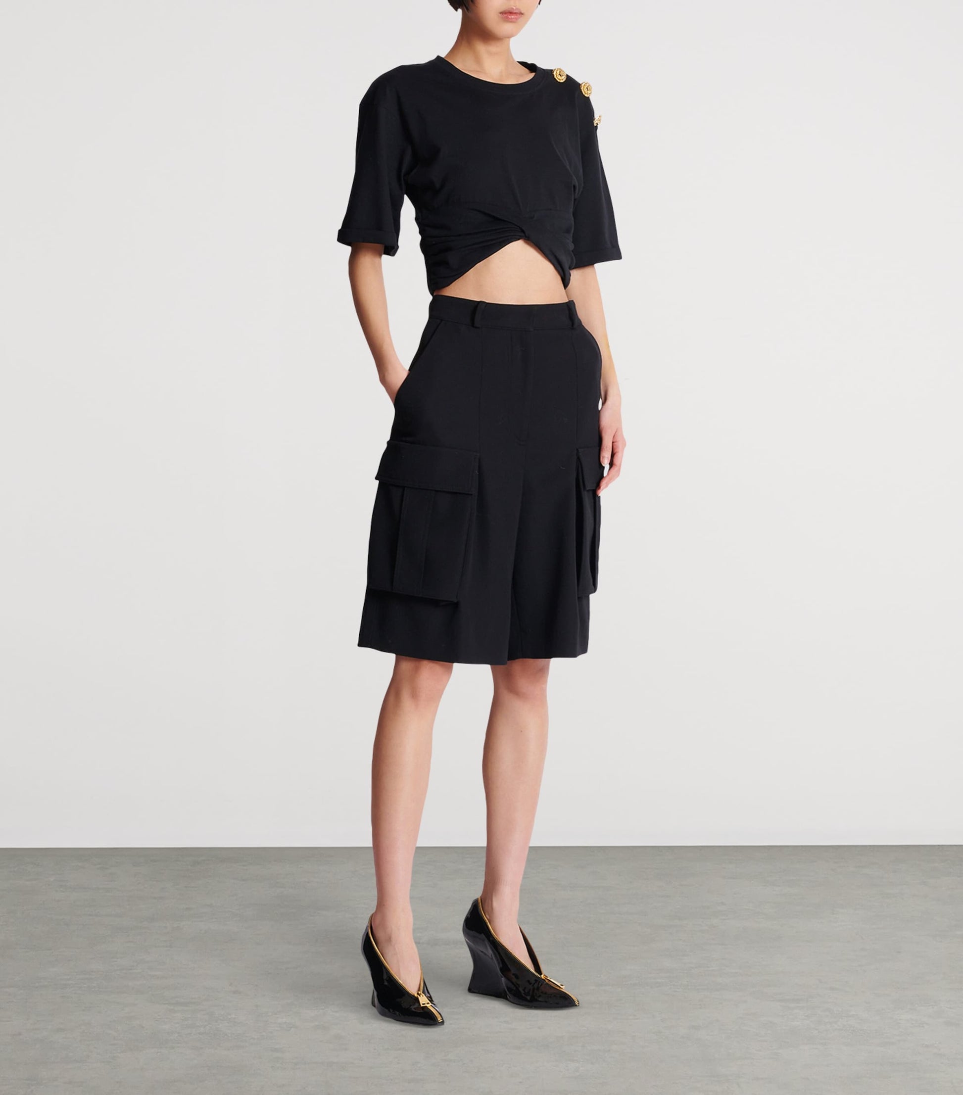 Balmain Black Wool Bermuda Shorts