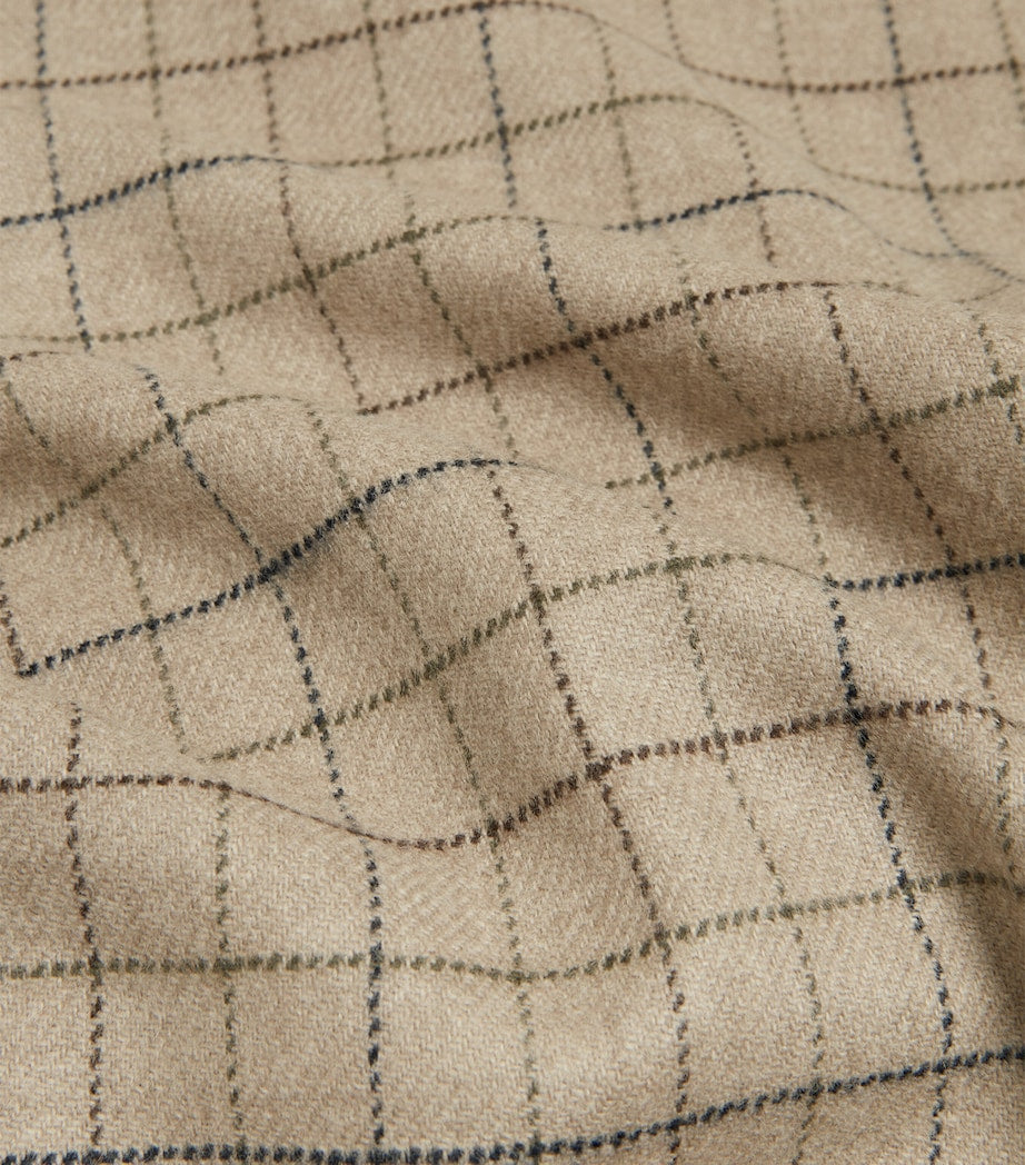 Beige Virgin Wool-Cashmere Tattersall Check Bourdon Blazer