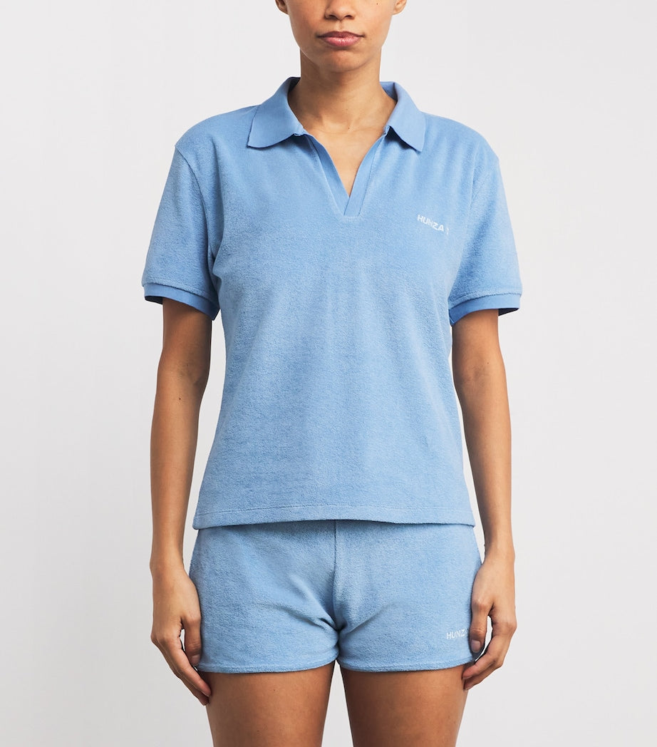 Hunza G Blue Cotton Terry Towelling Polo Shirt