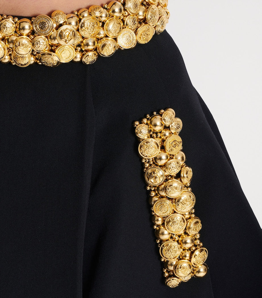 Black Wool Pleated Mini Skirt