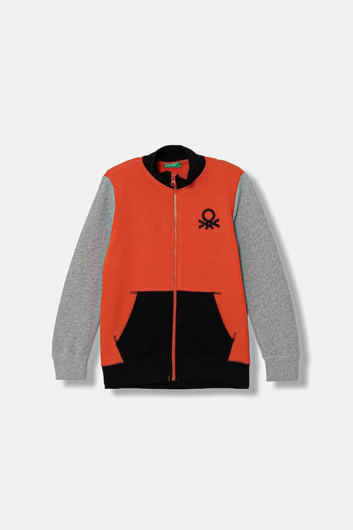 United Colors of Benetton çocuk kapüşonlu fermuarlı pamuklu sweatshirt