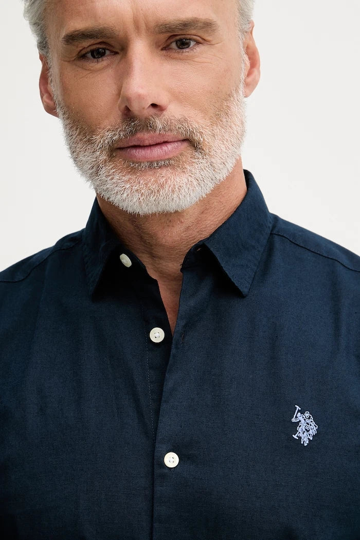 U.S. Polo Assn. риза мъжка с памук LINEN BLEND LS