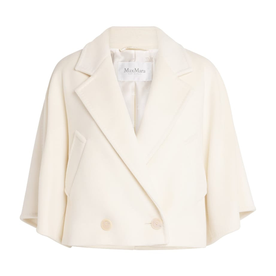 White Wool-Cashmere Cropped Coat