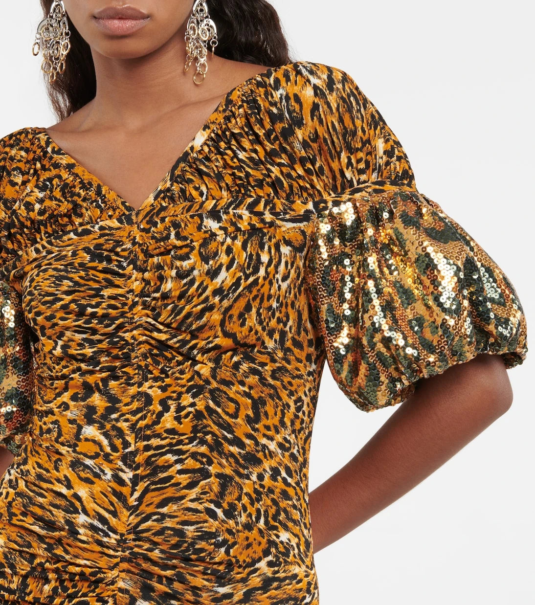 Rabanne - Embellished animal-print ruched minidress