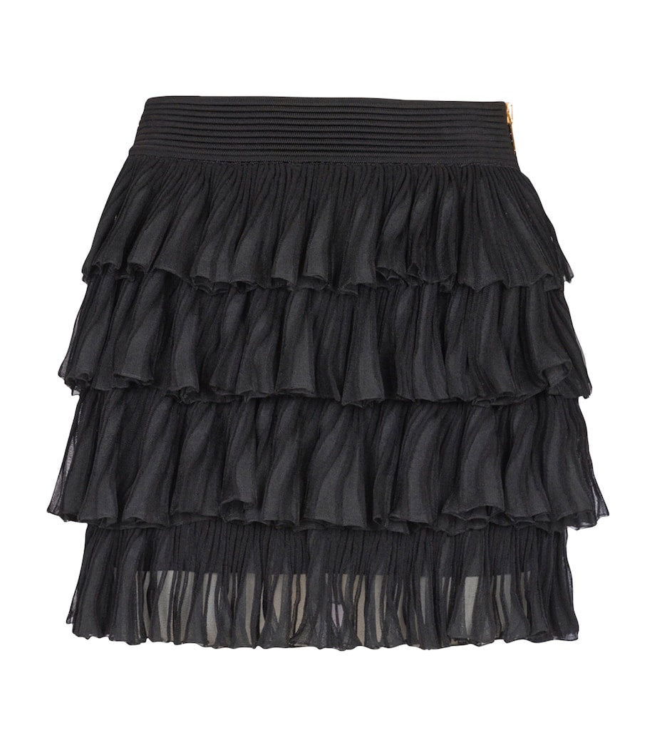 Balmain Black Ruffle Knit Mini Skirt
