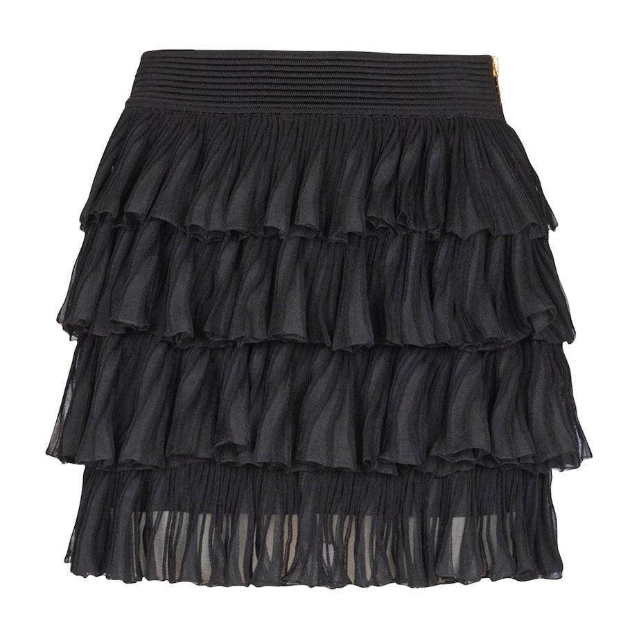 Balmain Black Ruffle Knit Mini Skirt