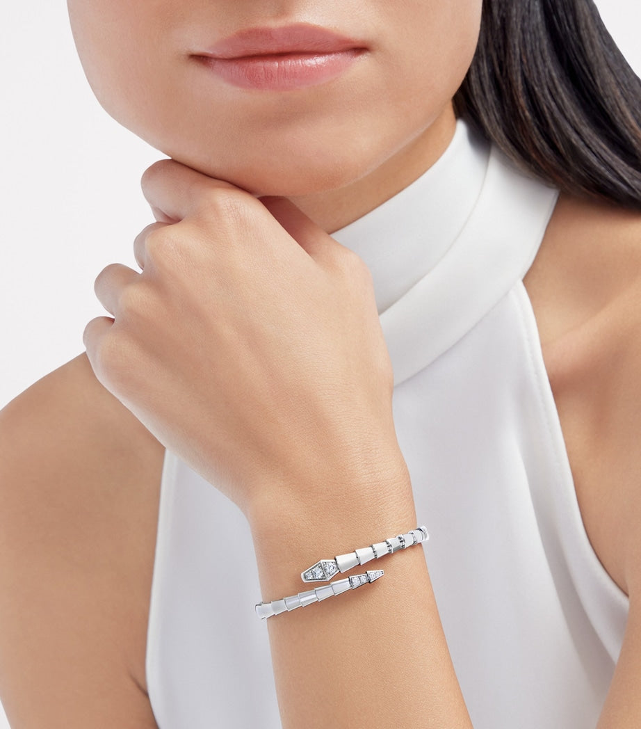 White Gold and Diamond Serpenti Viper Bangle