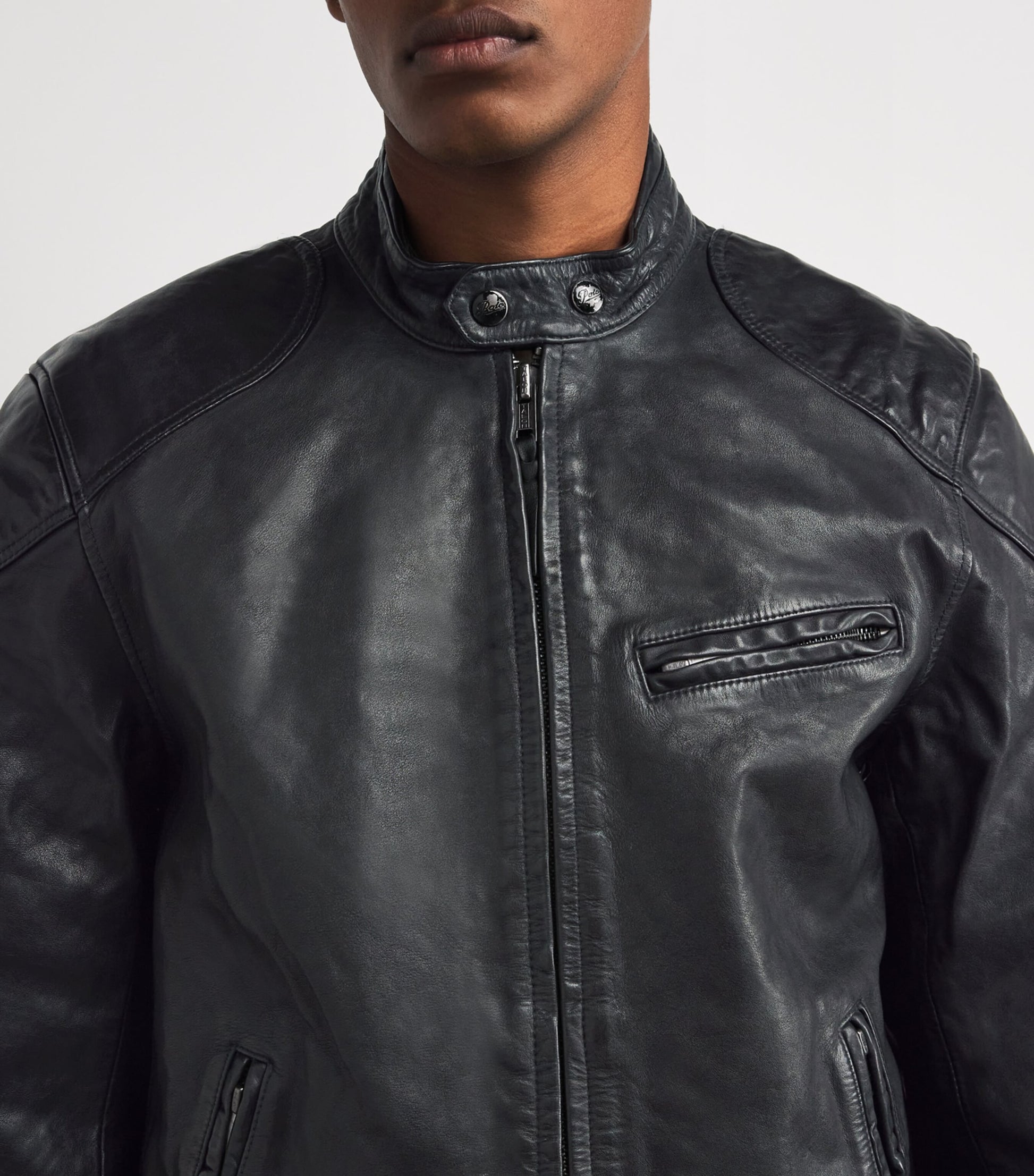 Polo Ralph Lauren Black Calf Leather Solid Racing Jacket